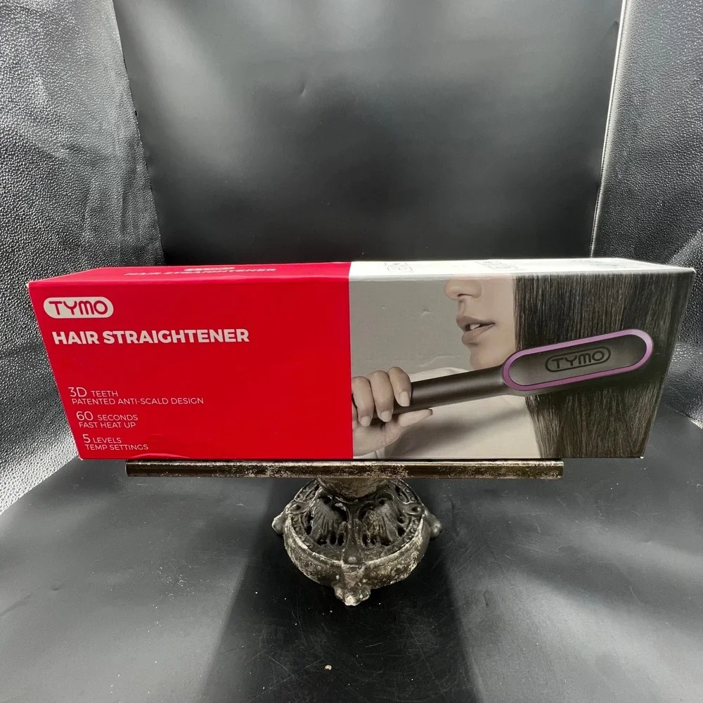 TYMO RING Hair Straightener Brush Black 3D Teeth Anti-Scald Fast Heating HC100